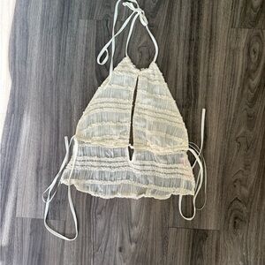 Y2K Boho Halter Top • Tulum Vacation Coastal• Sheer Open back S